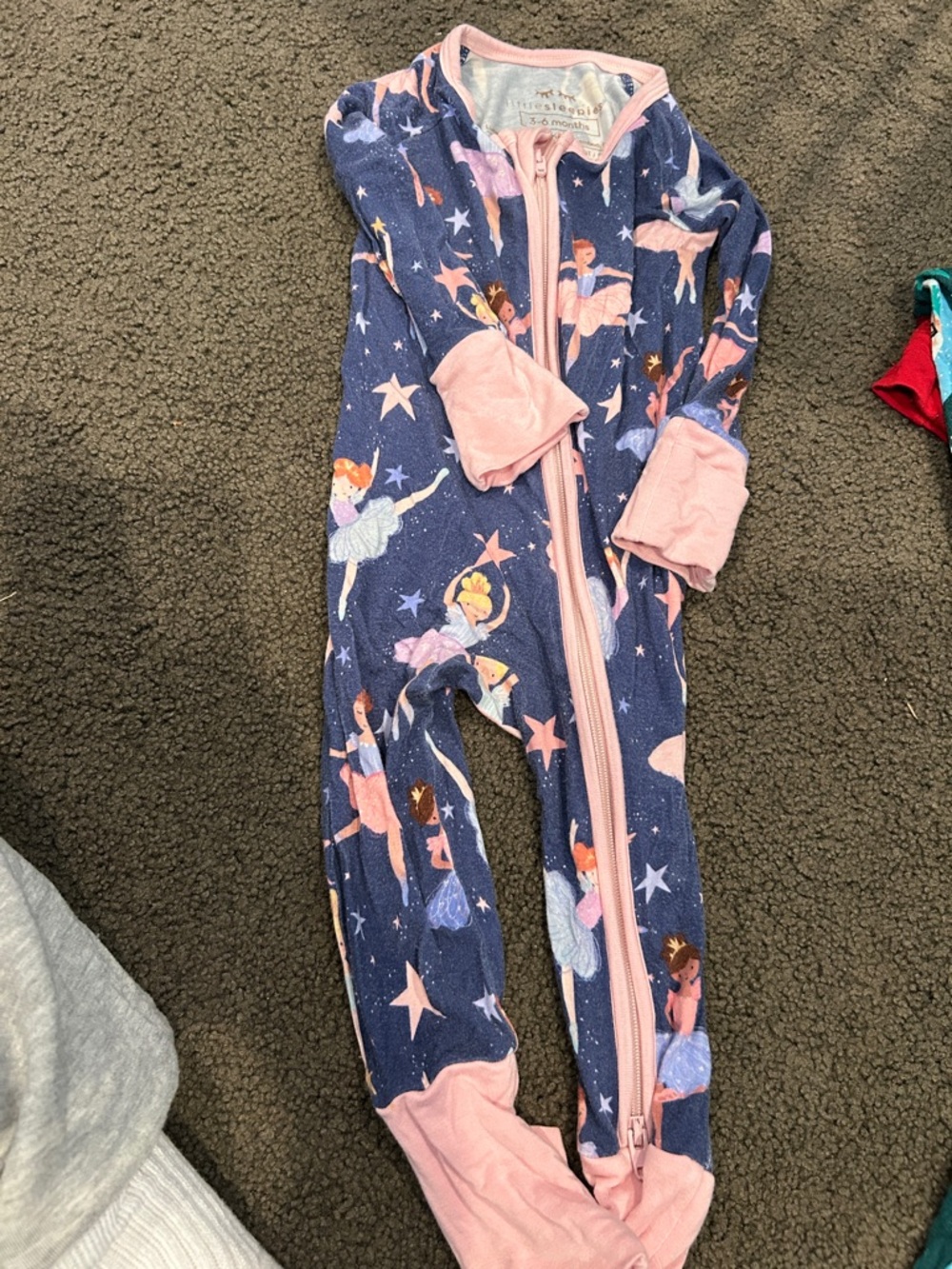 LITTLE SLEEPIES Navy and Pink Ballerina Print One-Piece Footie Pajamas